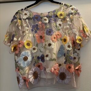 Short Sleeve Floral Embellished Top